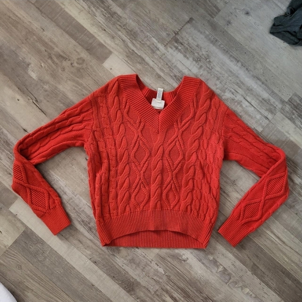 Red Cable Knit Women's Sweater
